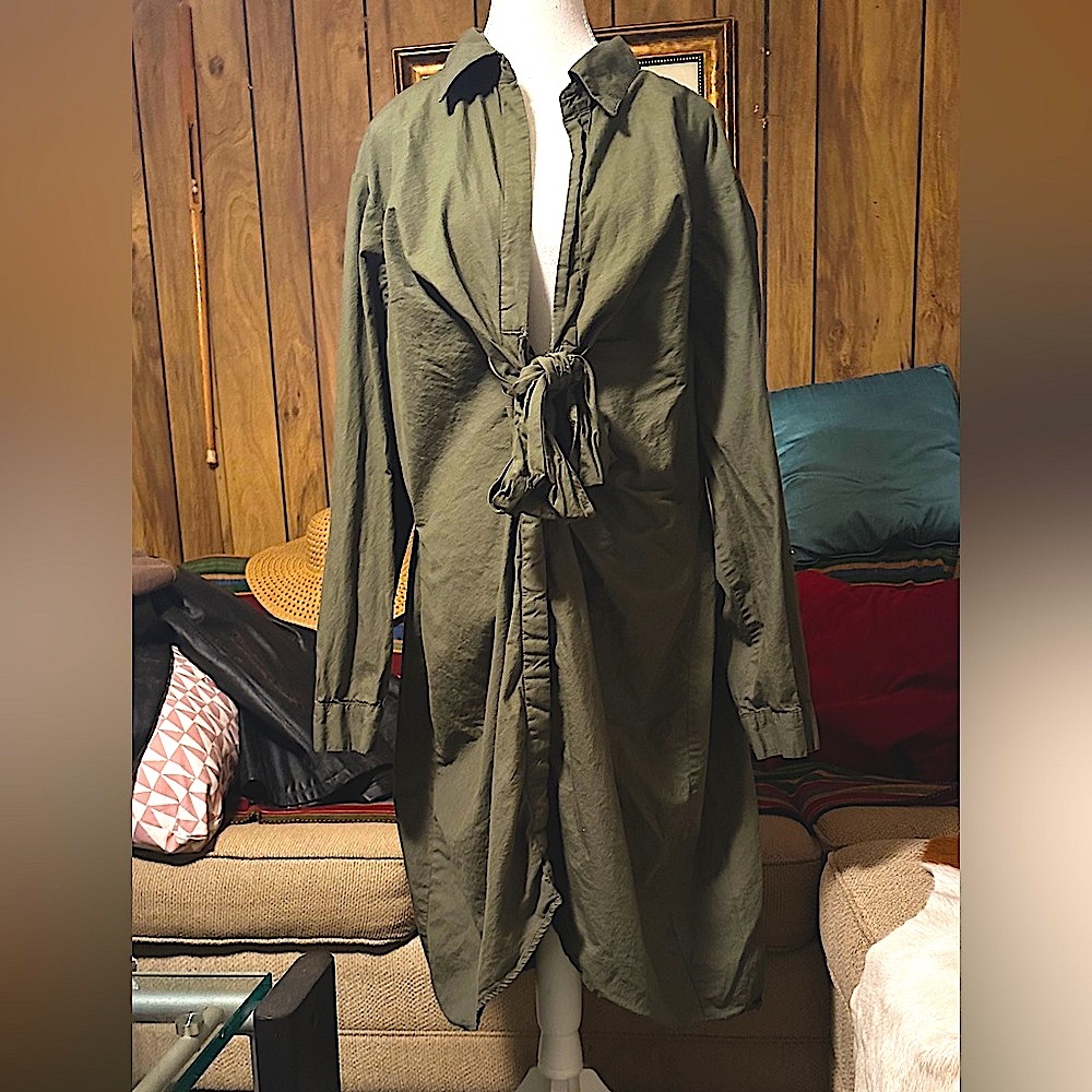 Fashion to Figure Chic Olive Green Long-Sleeve Dress with Tie Front, 3X